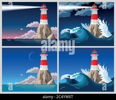 Lighthouse on the rock Stock Vector