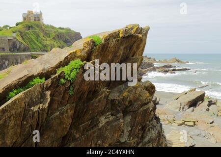 Rocks on the beach during low tide in seaside town of Ilfracombe on the North Devon coast Stock Photo