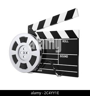 Film Reel with Cinema Tape near Clapboard on a white background. 3d  Rendering Stock Photo - Alamy