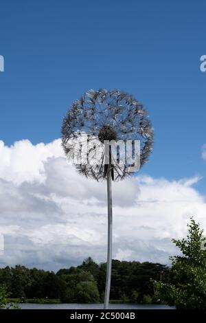 Wire dandelion sculpture by Robin Wight or Fantasy Wire. Trentham Gardens, Stoke-on-Trent, Staffordshire, UK Stock Photo