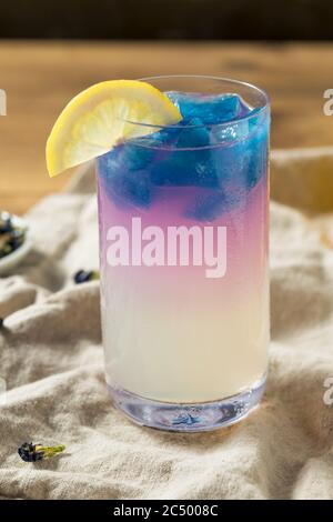 Homemade Butterfly Pea Tea Lemonade with Blue Ice Stock Photo