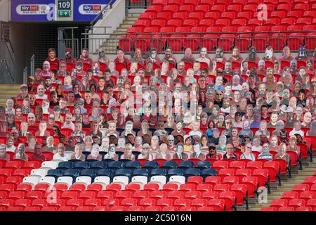 London, UK. 29th June, 2020. Cardboard spectators during the Sky Bet League 2 PLAY-OFF Final match between Exeter City and Northampton Town at Wembley Stadium, London, England on 29 June 2020. Photo by Andy Rowland. Credit: PRiME Media Images/Alamy Live News Stock Photo