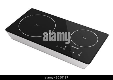 Mobile Portable Induction Cooktop Stove on a white background. 3d Rendering. Stock Photo