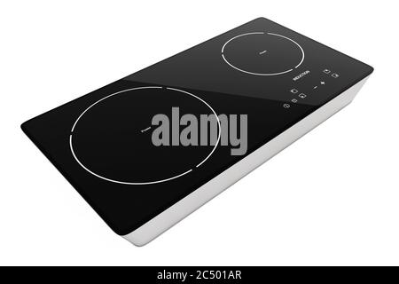 Mobile Portable Induction Cooktop Stove on a white background. 3d Rendering. Stock Photo