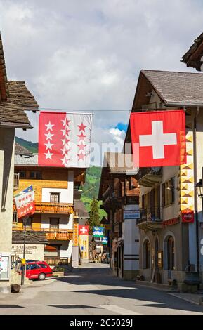 Switzerland, Valais Canton, Val d'Herens, Evolene, town centre Stock Photo