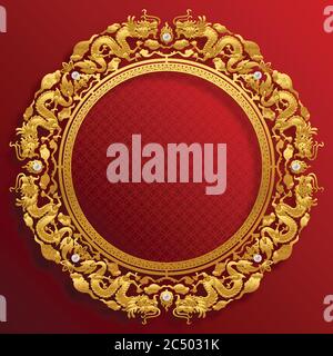 chinese oriental wedding Invitation card templates with beautiful patterned on paper color Background. Stock Vector