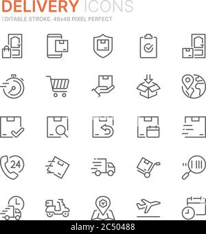 Collection of delivery related line icons Stock Vector