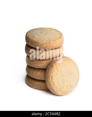 Stacked  short pastry cookies isolated on white Stock Photo