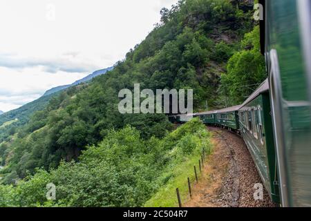 View from the train Flamsbana traveling between Flam and Myrdal in Norway. Stock Photo