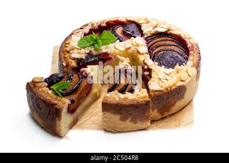 Homemade  plum pie isolated on white background Stock Photo