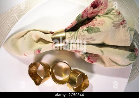 Solid brass napkin rings, USA Stock Photo