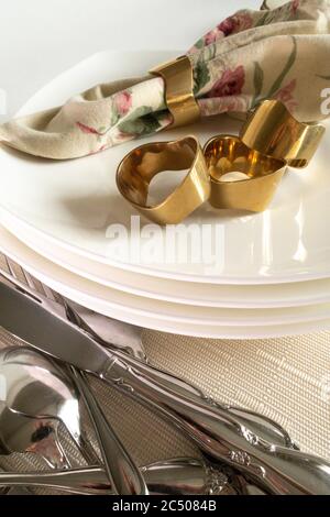 Solid brass napkin rings, USA Stock Photo