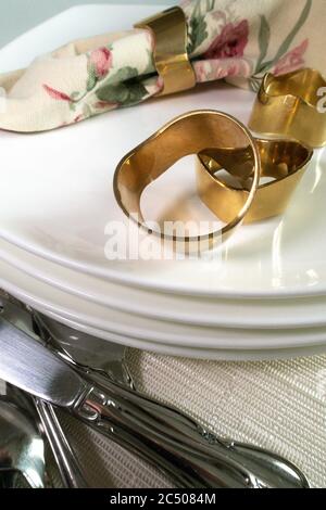 Solid brass napkin rings, USA Stock Photo