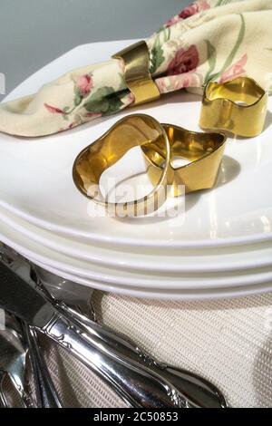 Solid brass napkin rings, USA Stock Photo