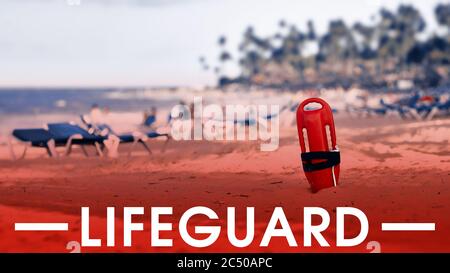 Lifeguard standing in the sand. lifeguard float. Rescue on water Stock Photo