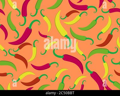 Chili pepper seamless pattern. Spicy spice for dishes. Background for menu, print advertising products, wrapping paper and banners. Vector illustratio Stock Vector