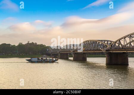 Cau Truong Tien bridge in Hue, Vietnam in a summer day Stock Photo