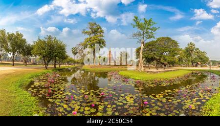 Panorama of Sukhothai historical park, Thailand in a summer day Stock Photo