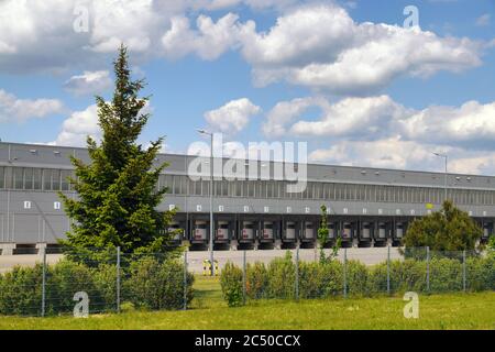 Place loading and unloading  trucks. Distribution centre. Stock Photo