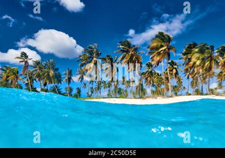 Tropical island. View of the beach from the water. Stock Photo