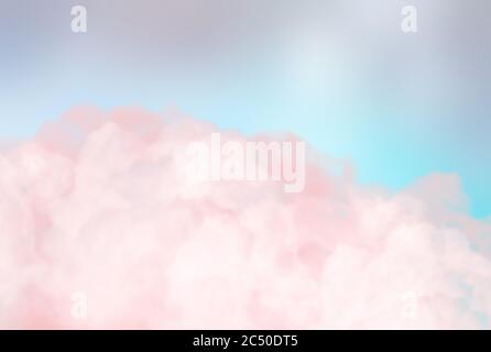 Dreamy soft pink clouds closeup reminding colored pink smoke in blue sky. Romantic background Stock Photo