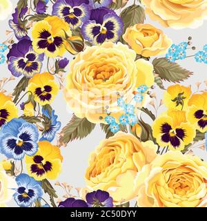 Roses and pansies seamless background Stock Vector