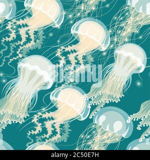 Seamless glowing jellyfish Stock Vector