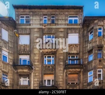Budapest, Hungary, Aug 2019, view of the upper part of a building with balconies Stock Photo