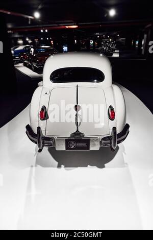 Jaguar XK140 (1956). Classic Sports car of the British company Jaguar, produced in the period from 1954 to 1957. luxury car. Classic Car exhibition - Stock Photo