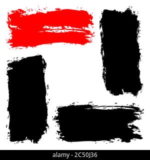 Set of paint brush strokes. Dirty texture in grunge style. Red and black brushstrokes isolated on white background. The design graphic element Stock Vector