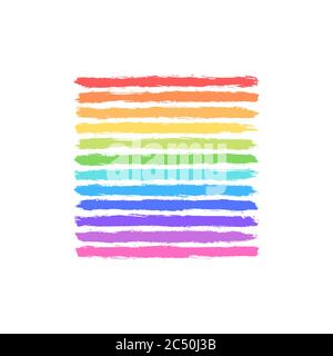 Brush stroke left a imprint with paint texture. Red, orange, yellow, green, teal, turquoise, blue, violet, purple, pink colors. Vector illustration Stock Vector