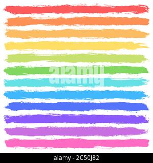 Brush stroke left a imprint with paint texture. Red, orange, yellow, green, teal, turquoise, blue, violet, purple, pink colors. Vector illustration Stock Vector