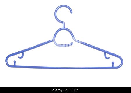 A blue plastic coat hanger isolated on white background. Stock Photo