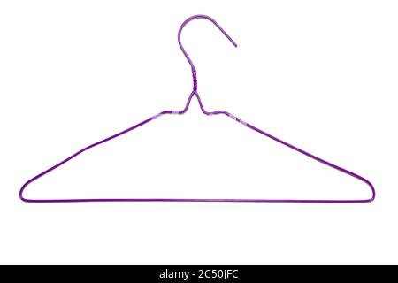 A purple dry cleaning metal aluminuim hanger isolated on white background. Stock Photo