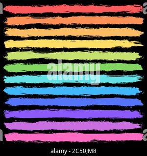 Brush stroke left a imprint with paint texture. Red, orange, yellow, green, teal, turquoise, blue, violet, purple, pink colors. Vector illustration Stock Vector