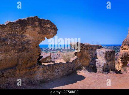 Roman and Early Medieval Necropolis, these burial holes date from the late-Roman and Byzantine eras, Valley of the Temples, Agrigento, Sicily, Italy Stock Photo