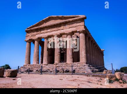 Temple of Concordia, is ancient Greek temple, the largest and best-preserved Doric temple in Sicily, Valley of the Temples, Agrigento, Sicily, Italy Stock Photo