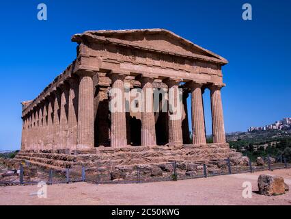 Temple of Concordia, is ancient Greek temple, the largest and best-preserved Doric temple in Sicily, Valley of the Temples, Agrigento, Sicily, Italy Stock Photo