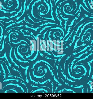 Seamless turquoise texture of spirals and curls in a linear style ...