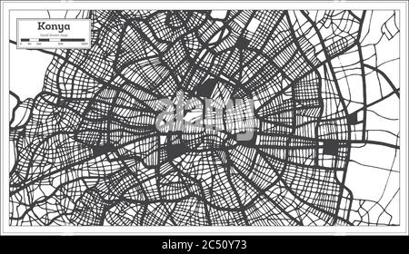 Konya Turkey City Map in Black and White Color in Retro Style. Outline Map. Vector Illustration. Stock Vector