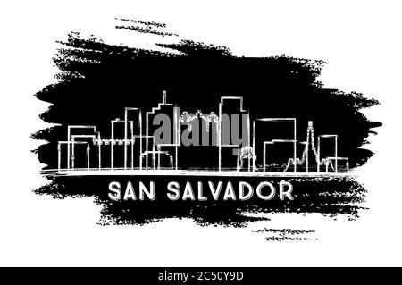 San Salvador City Skyline Silhouette. Hand Drawn Sketch. Business Travel and Tourism Concept with Historic Architecture. Vector Illustration. Stock Vector