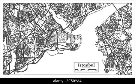 Istanbul Turkey City Map in Black and White Color in Retro Style. Outline Map. Vector Illustration. Stock Vector