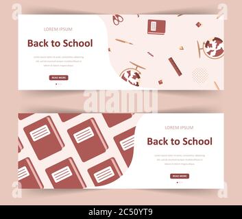 Welcome back to school. Modern vector illustration in flat style. Web banner for diverse education community and creativity. Stock Vector