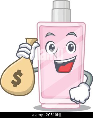 Crazy rich Cartoon picture of perfume having money bags Stock Vector