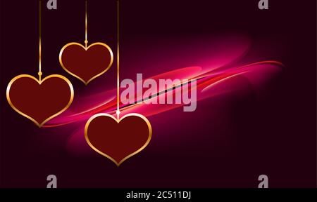 hanging gold hearts on abstract background Stock Vector