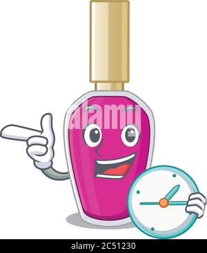 A picture of cheery pink nail polish holding a clock Stock Vector