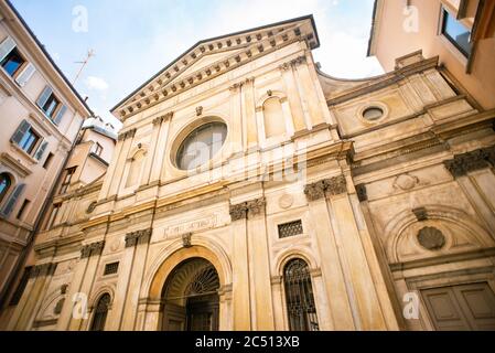 Milan. Italy - May 22, 2019: Facade of Church Santa Maria presso San Satiro. Stock Photo