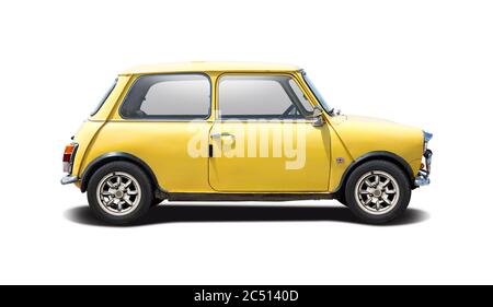 Classic sport British mini car side view isolated on white Stock Photo