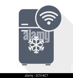 Fridge with wifi flat design vector icon Stock Vector