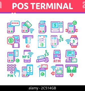 Pos Terminal Device Collection Icons Set Vector Stock Vector